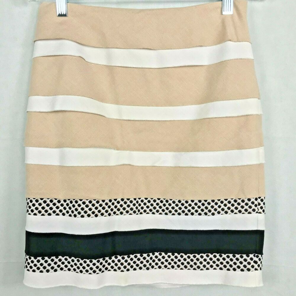White House Black Market Skirt Womens Sz 6 Beige Black‎ Striped Layered Pencil